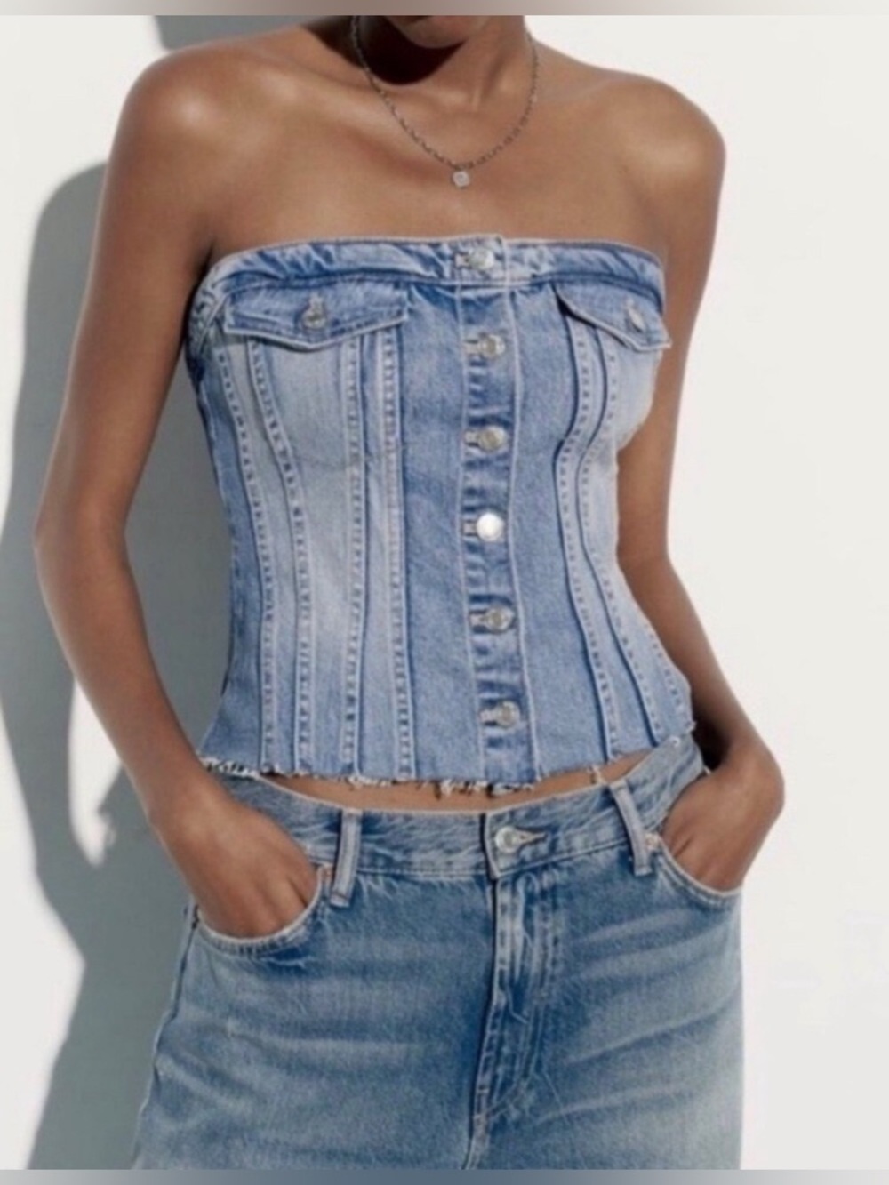 Zara Blue Denim Corset Top Small BNWT NO LONGER SOLD